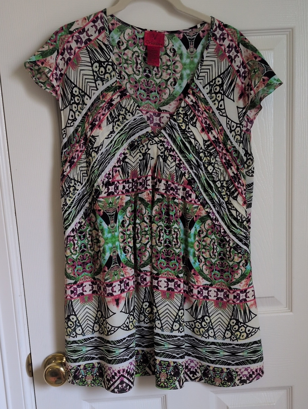 Christina Short Printed Blouse Green, Pink & Black, XL